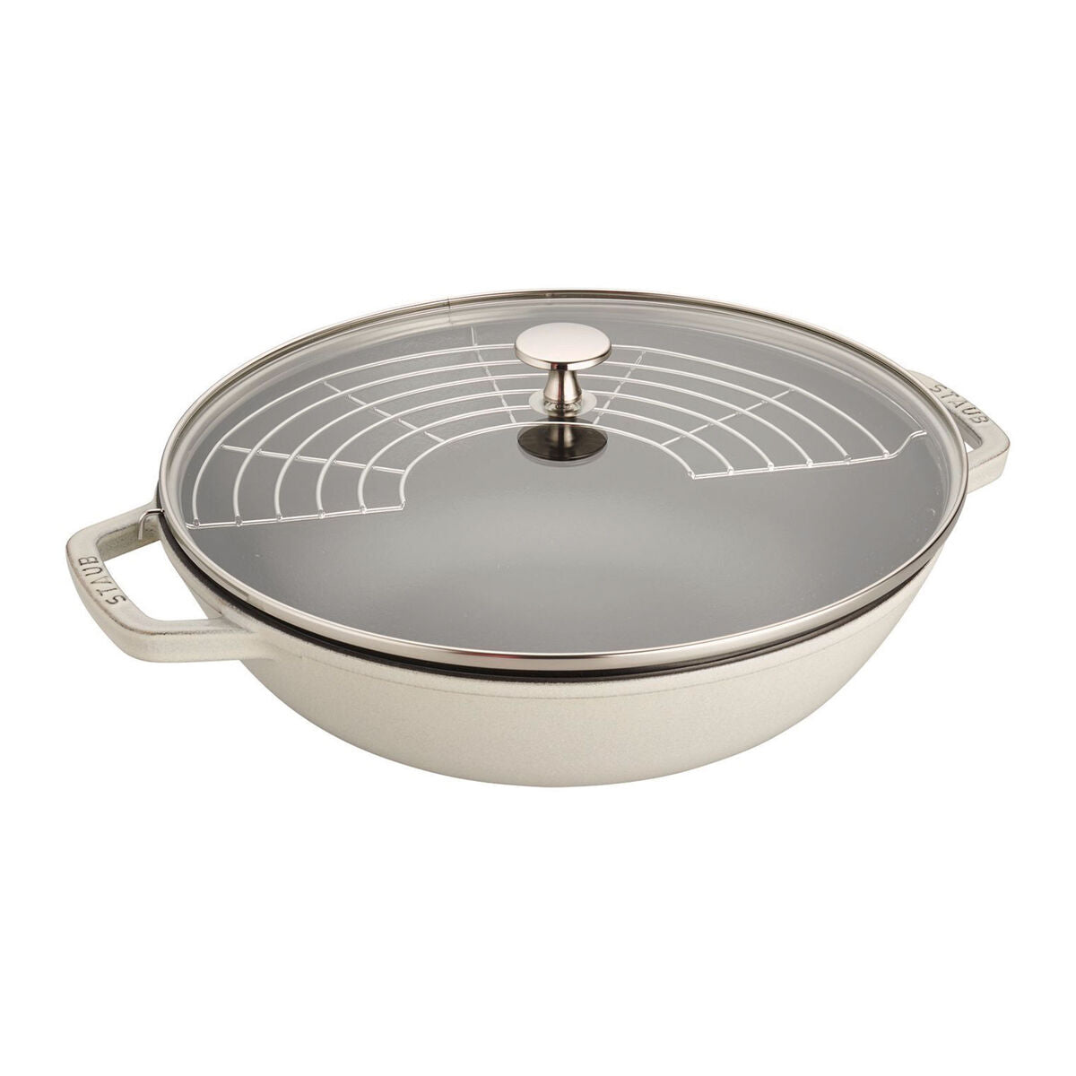 Staub Wok i gjutjärn med glaslock 30 cm White Truffle
